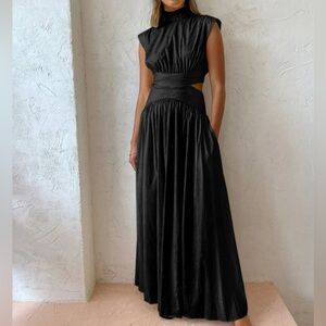 NWT Commence Mock Neck Cut Out Long Dress - Black, S